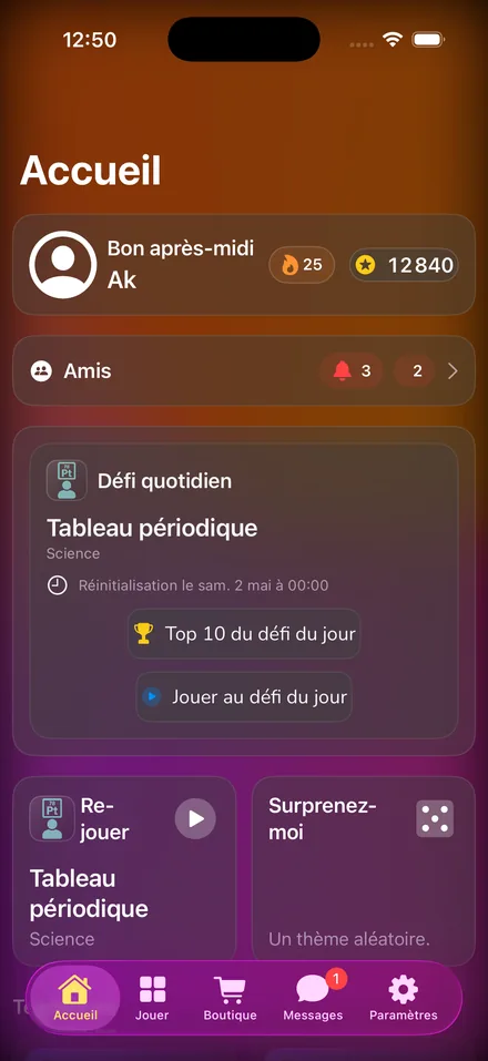Quiz Tempo home screen showing its game modes